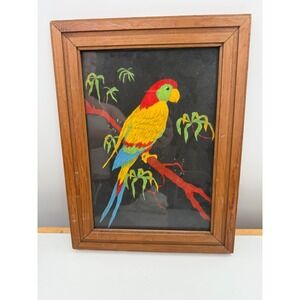 Vintage‎ Parrot On Branch Tree Framed Tri-Chem Paint 1984 By Michelle Van De Ven
